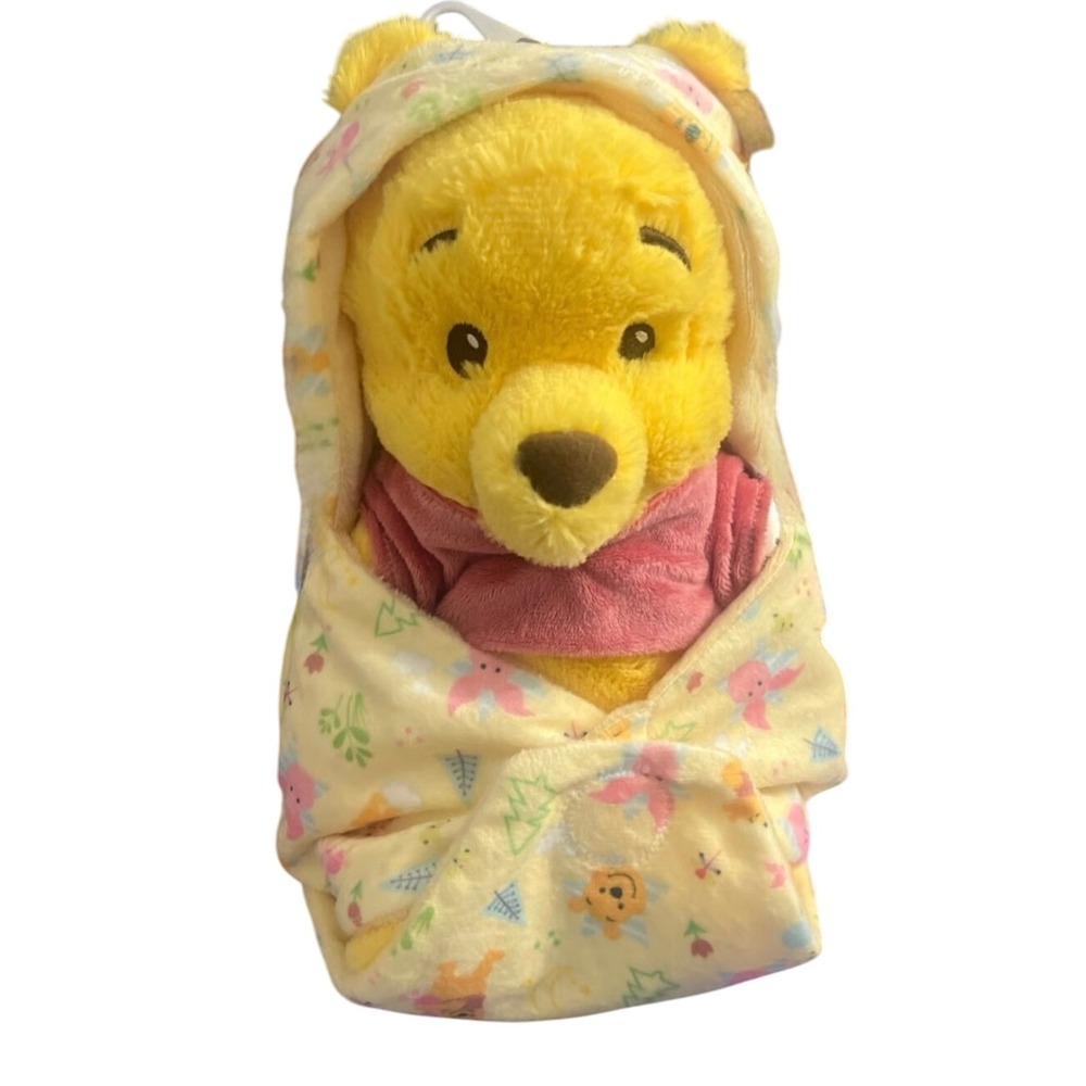 Disney Babies Winnie the Pooh Plush Yellow Hooded Blanket Snuggler Toy‎ Kids NWT
